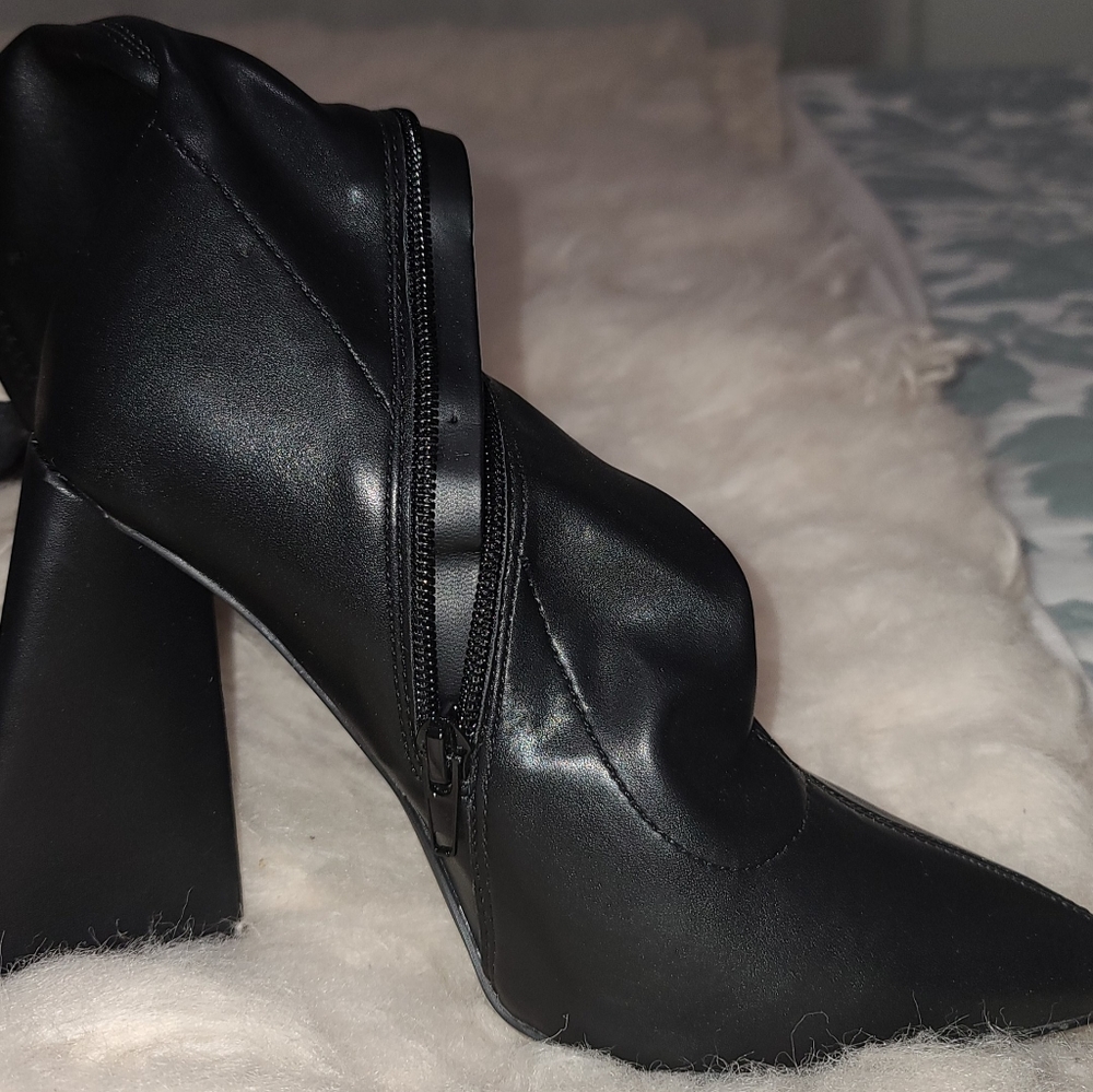 Faux Leather Block Heel Booties (Wide)
